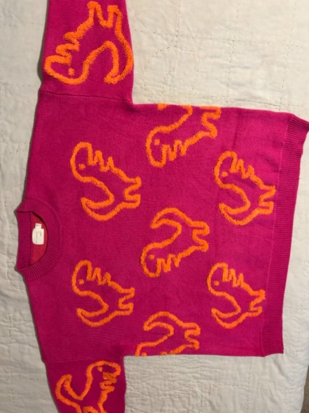 M/L Women's pink & orange dinosaur sweater
